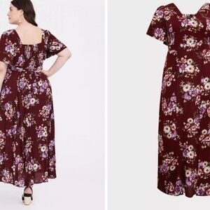 Torrid Red Wine Floral Gauze Maxi Dress